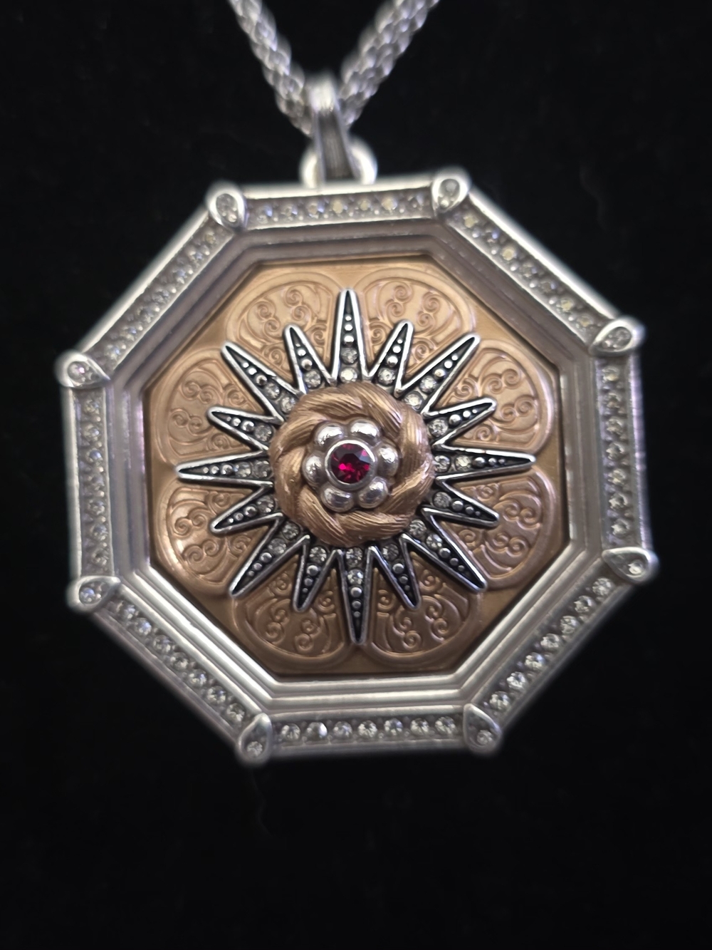 Brighton Dynasty Love Locket Reversible Necklace with Red Center
